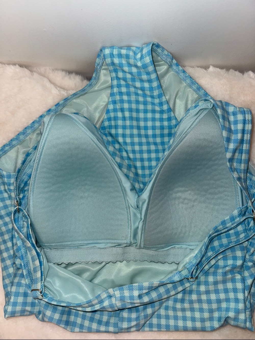 Lands’ End Blue Gingham One Piece Swimsuit w Twist Front Women’s 12 L - Picture 8 of 12